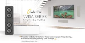 The brand banner of the Golden Ear Invisa Series Speakers