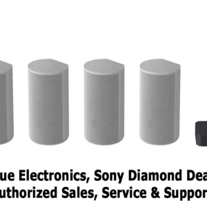 Four white wireless speakers and black hub