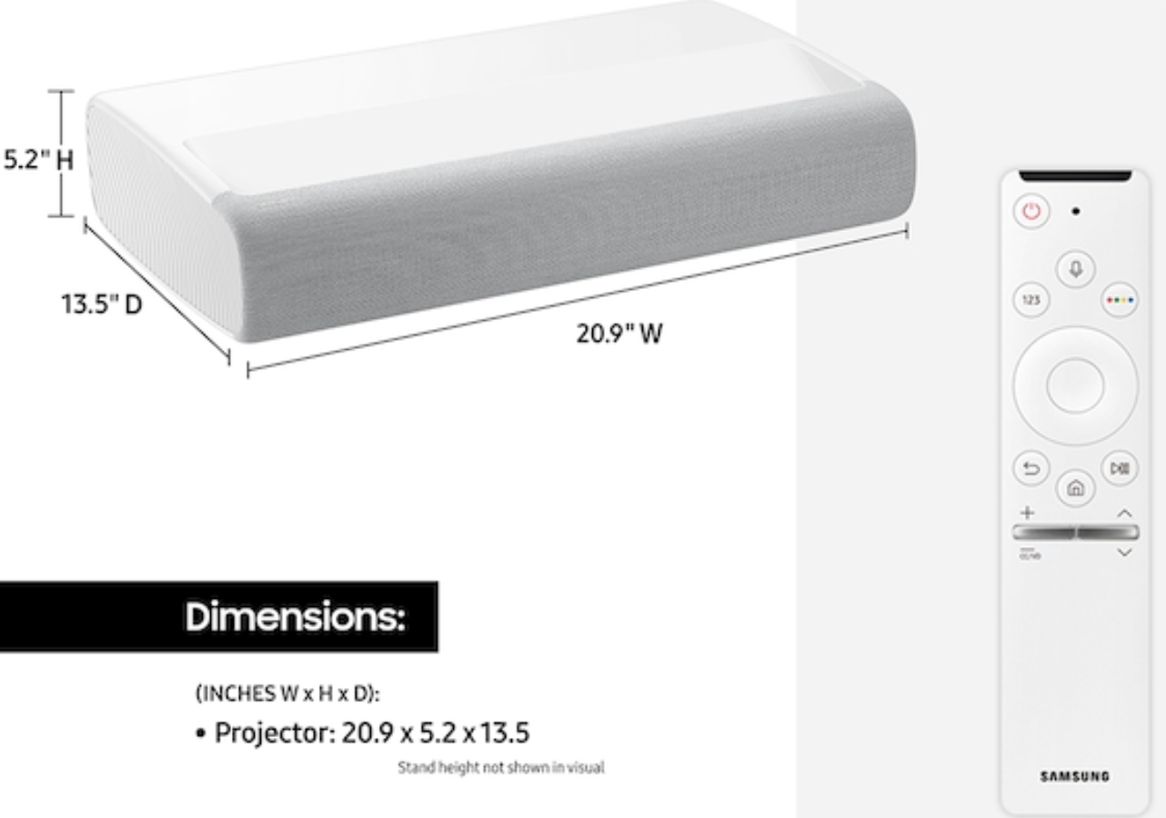 Samsung smart laser DVD projector with dimensions